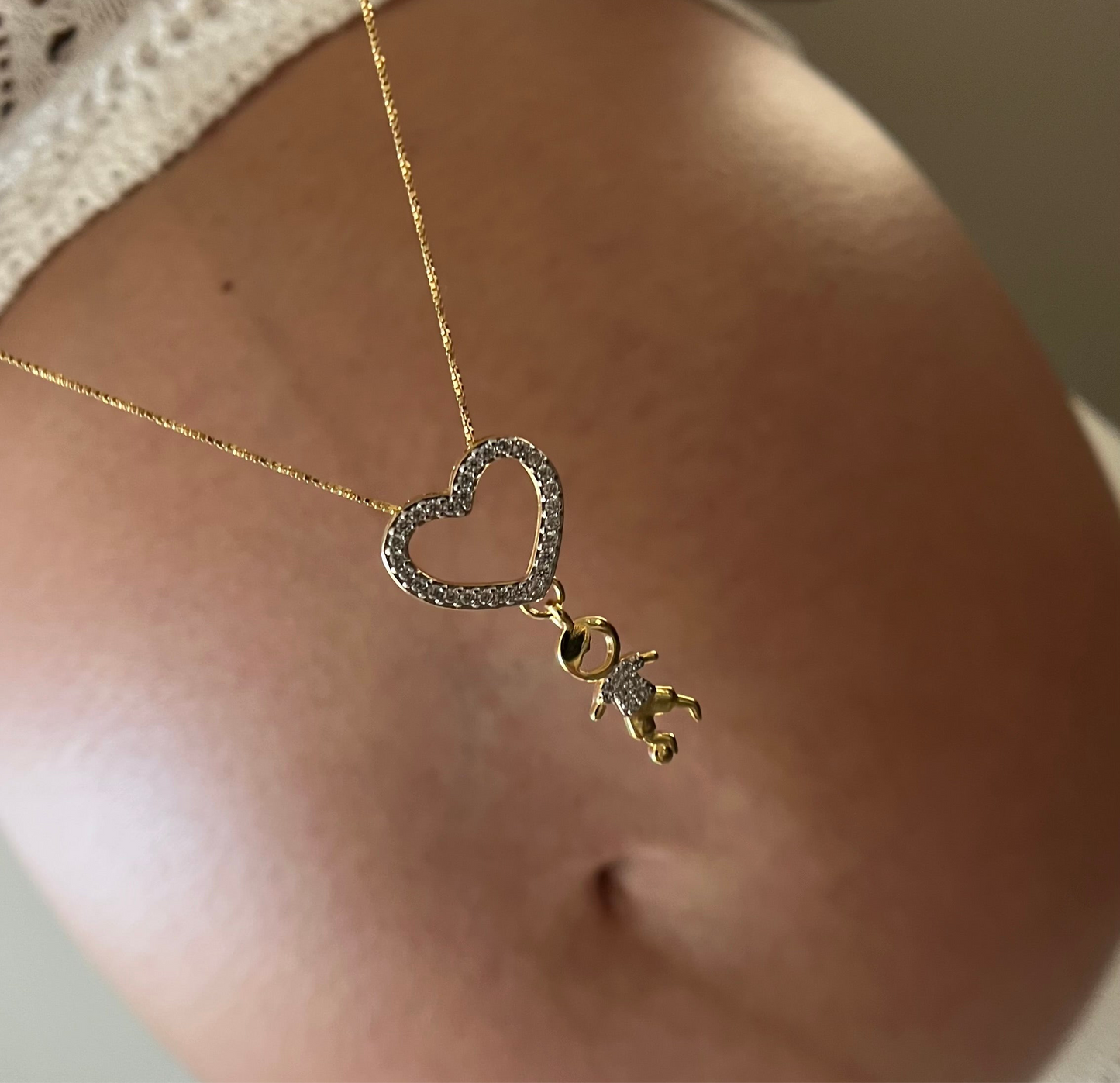 Open Heart & Boy Pendant Necklace – 18K Gold Plated