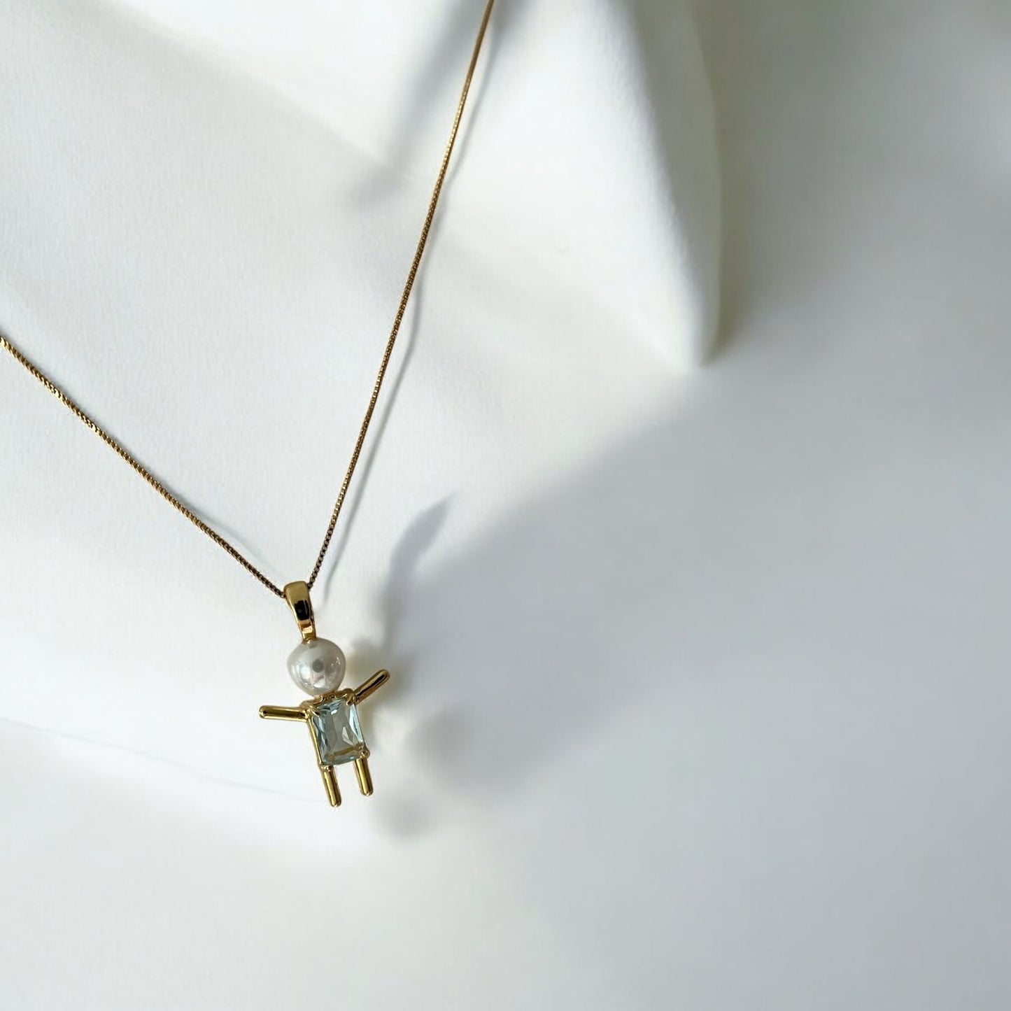 Pearl and light blue sparkling stone Boy Pendant– 18K Gold Plated