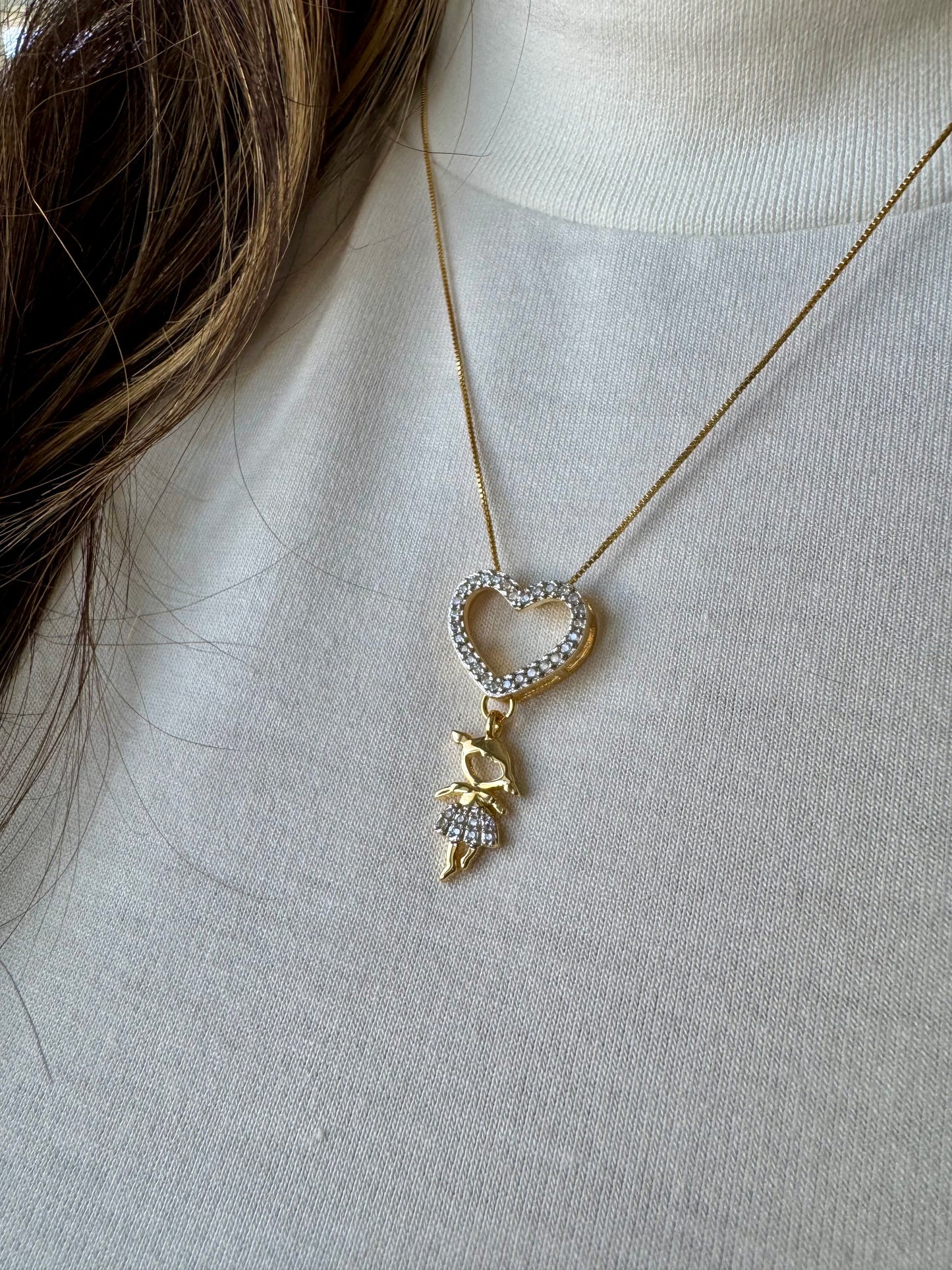 Open Heart & Girl Pendant Necklace – 18K Gold Plated