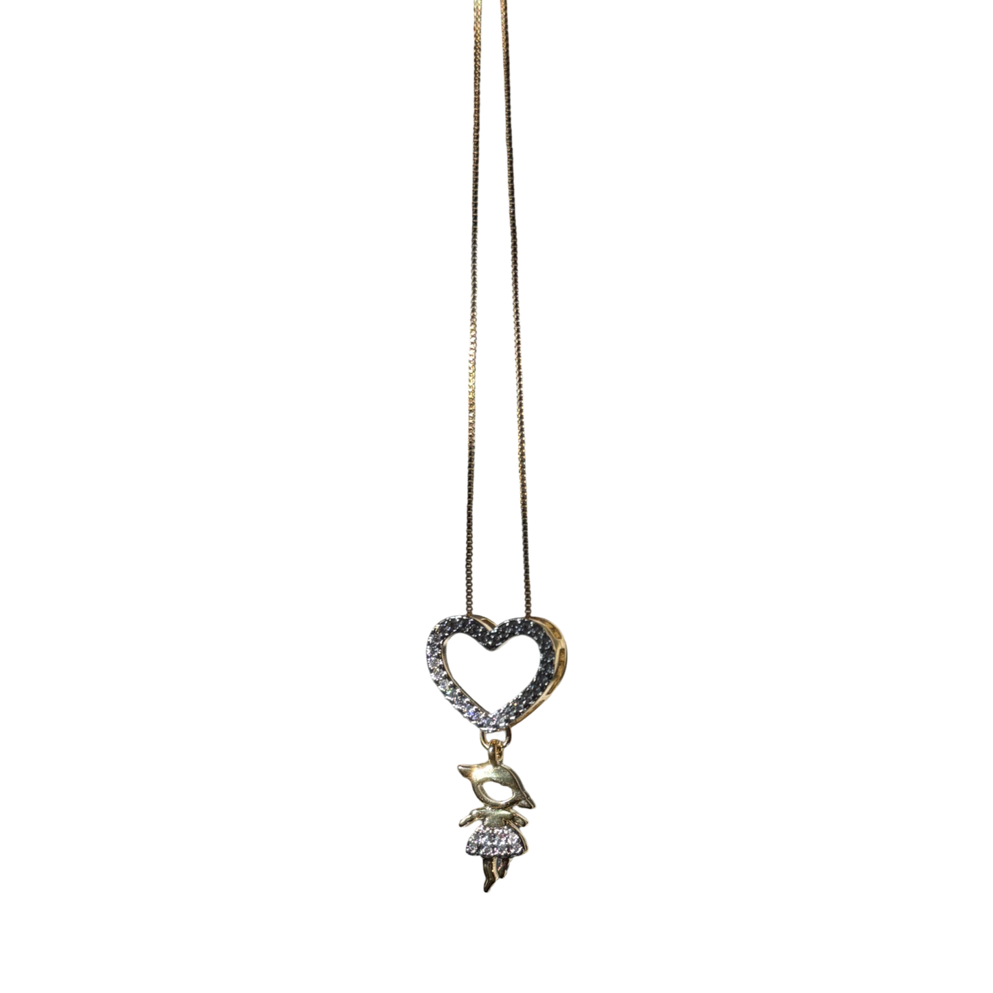 Open Heart & Girl Pendant Necklace – 18K Gold Plated