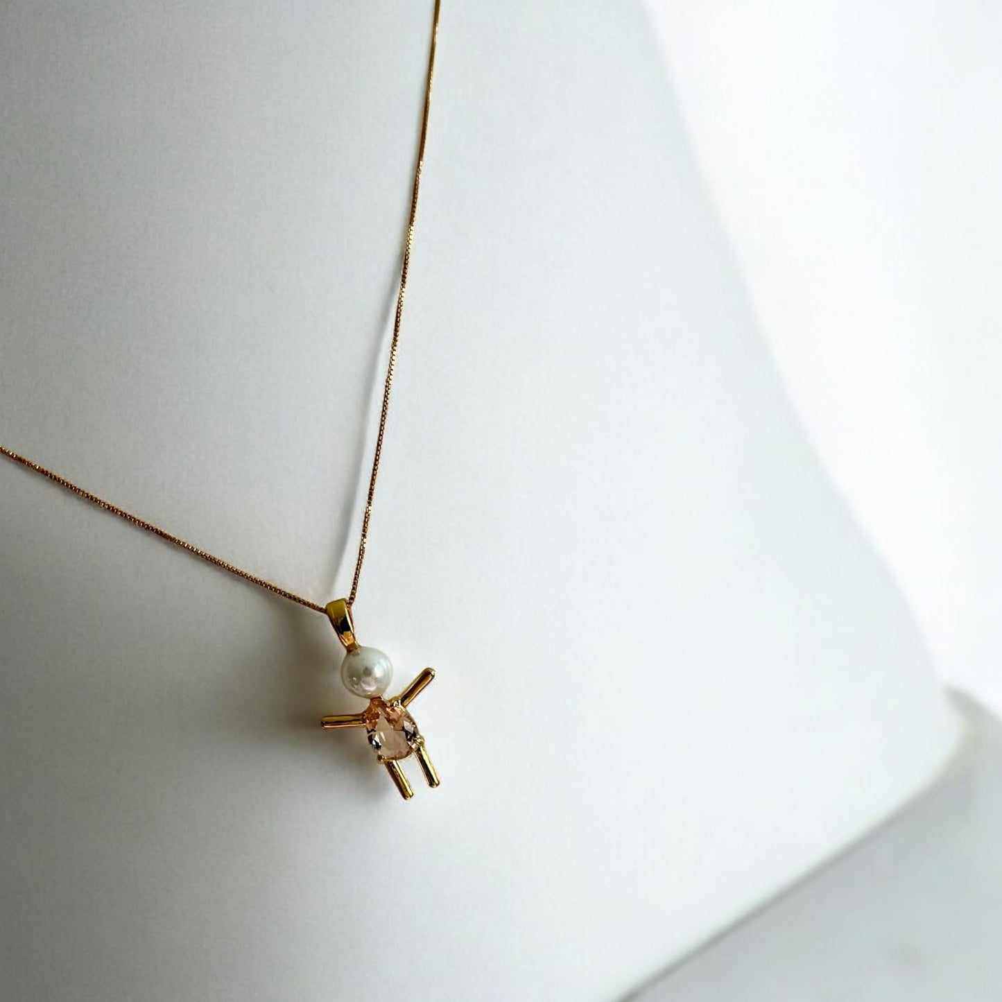 Pearl and blush pink sparkling stone Girl Pendant – 18K Gold Plated