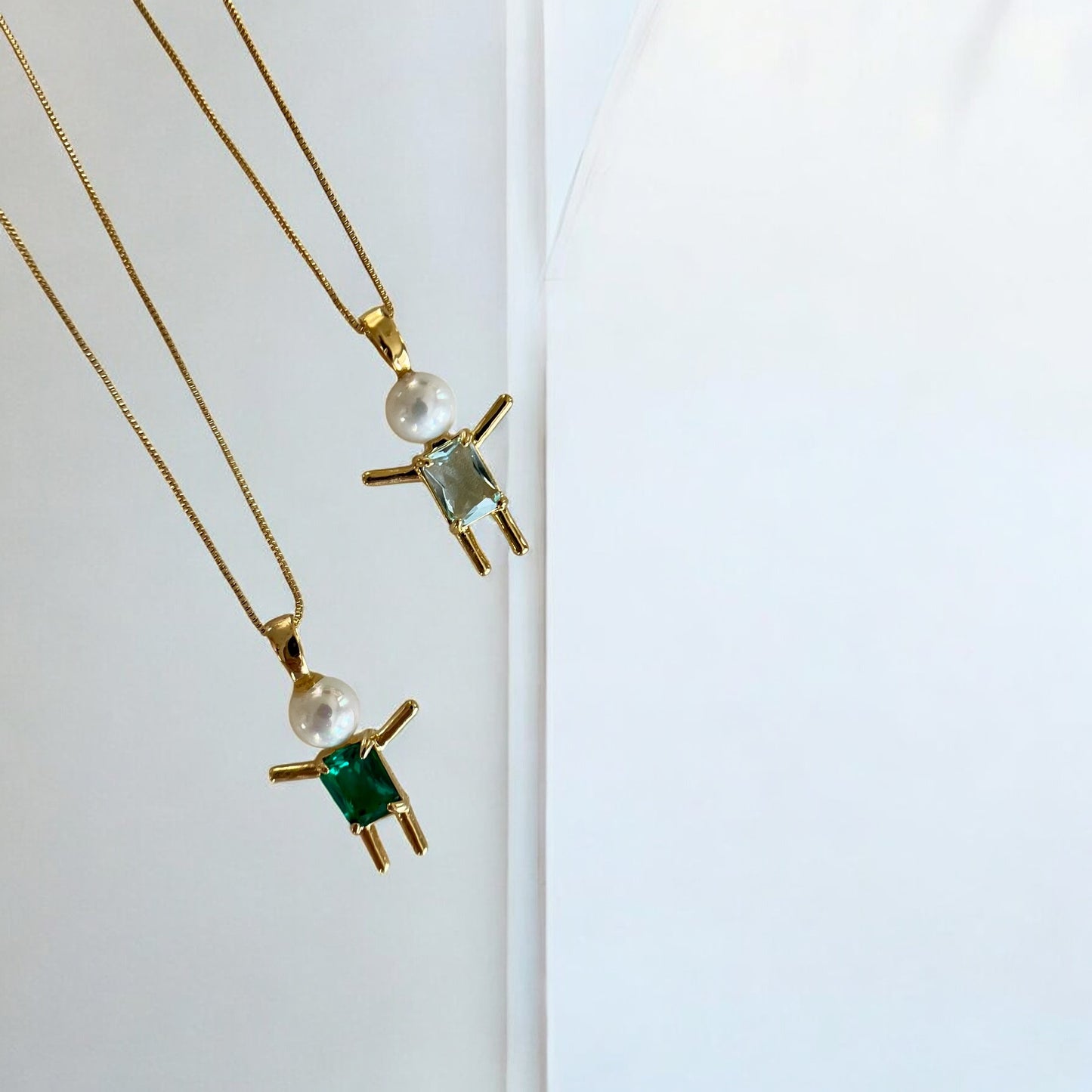 Pearl and emerald green sparkling stone Boy Pendant– 18K Gold Plated