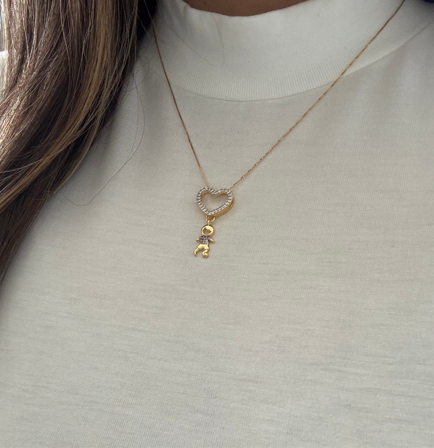 Open Heart & Boy Pendant Necklace – 18K Gold Plated