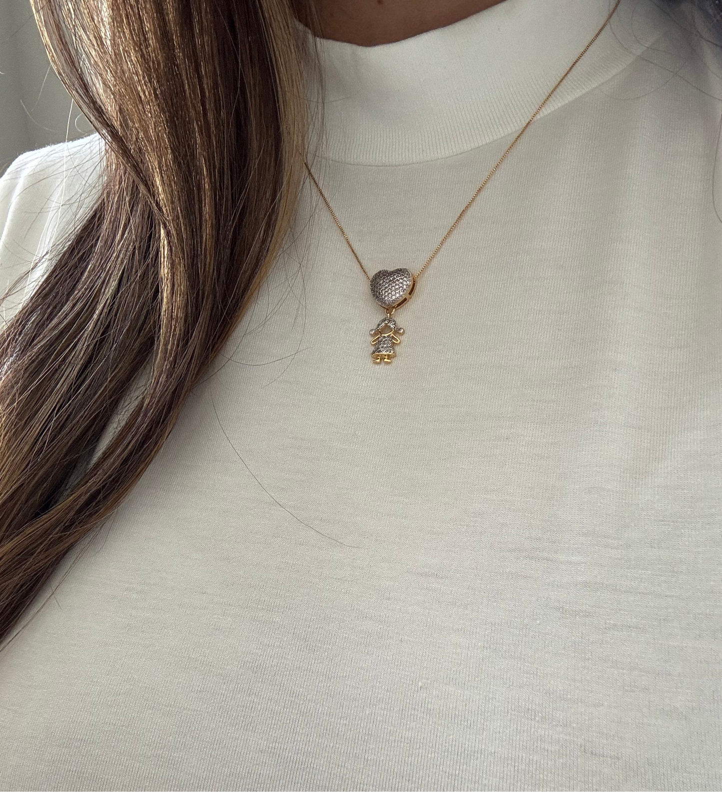 3D Heart & Girl Pendant- 18K Gold Plated