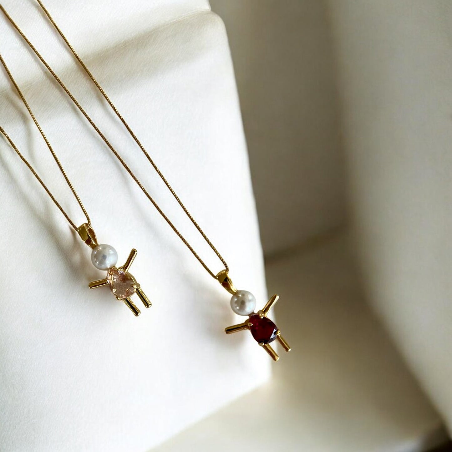 Pearl and red sparkling stone Girl Pendant – 18K Gold Plated