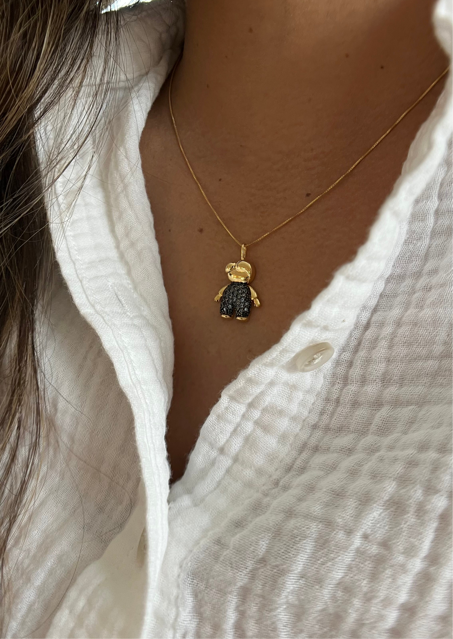 Boy Pendant with shimmering navy blue stones - 18K Gold Plated