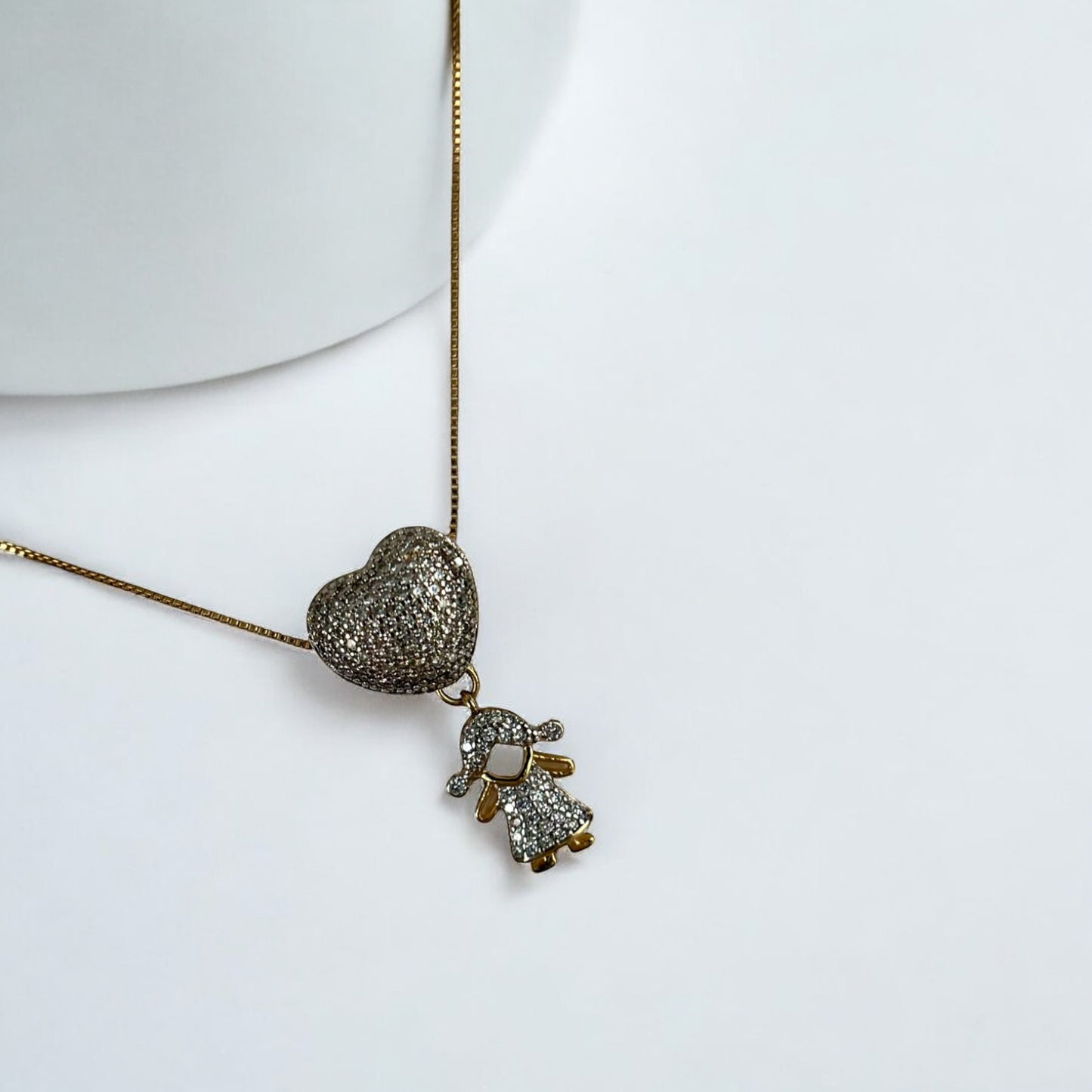 3D Heart & Girl Pendant- 18K Gold Plated