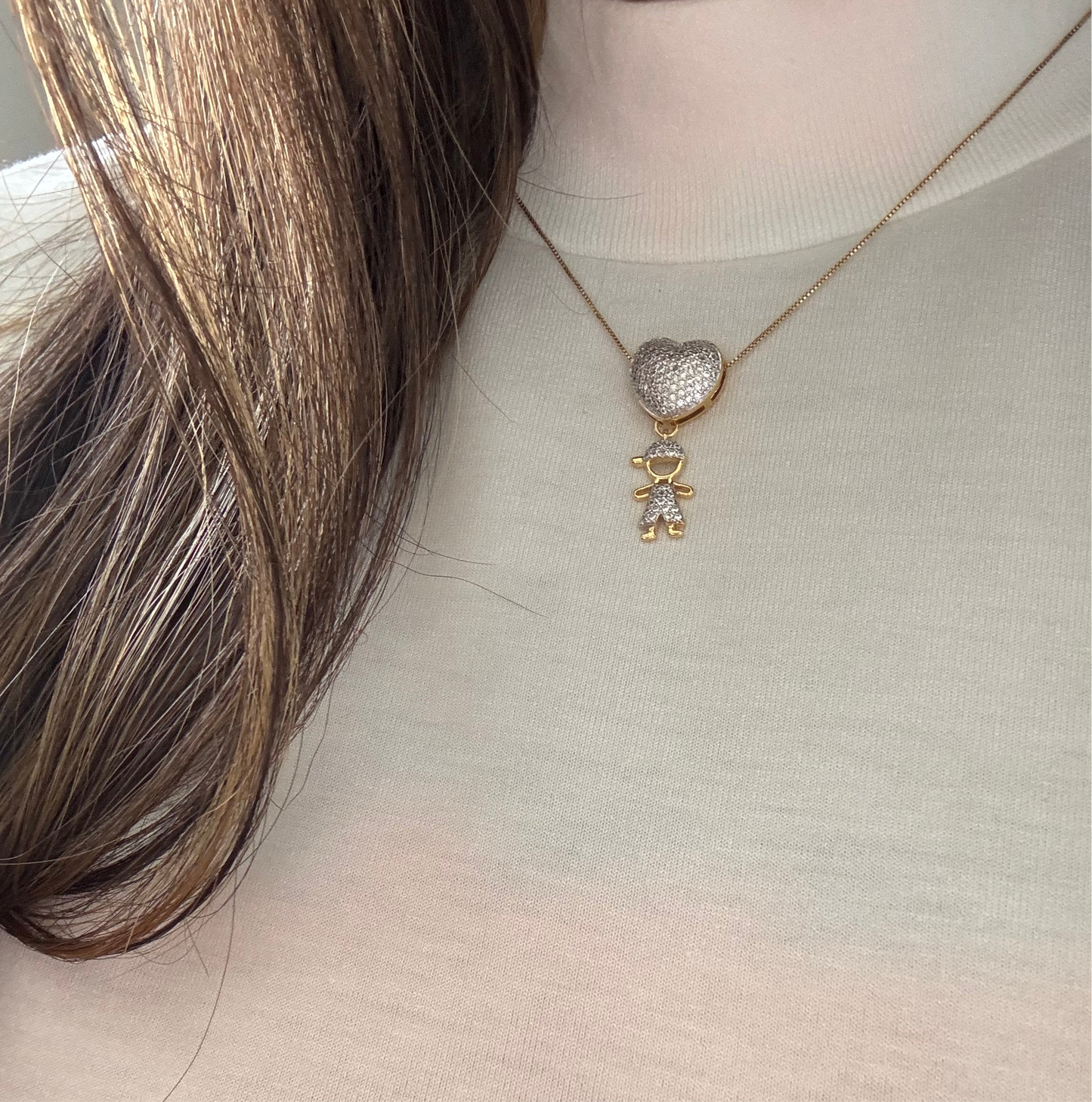 3D Heart & Boy Pendant Necklace – 18K Gold Plated