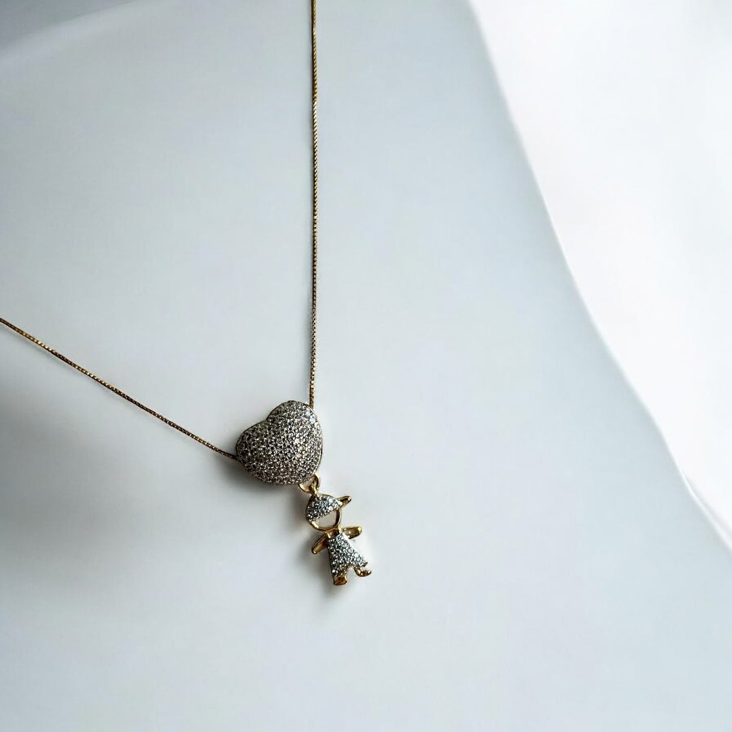 3D Heart & Boy Pendant Necklace – 18K Gold Plated