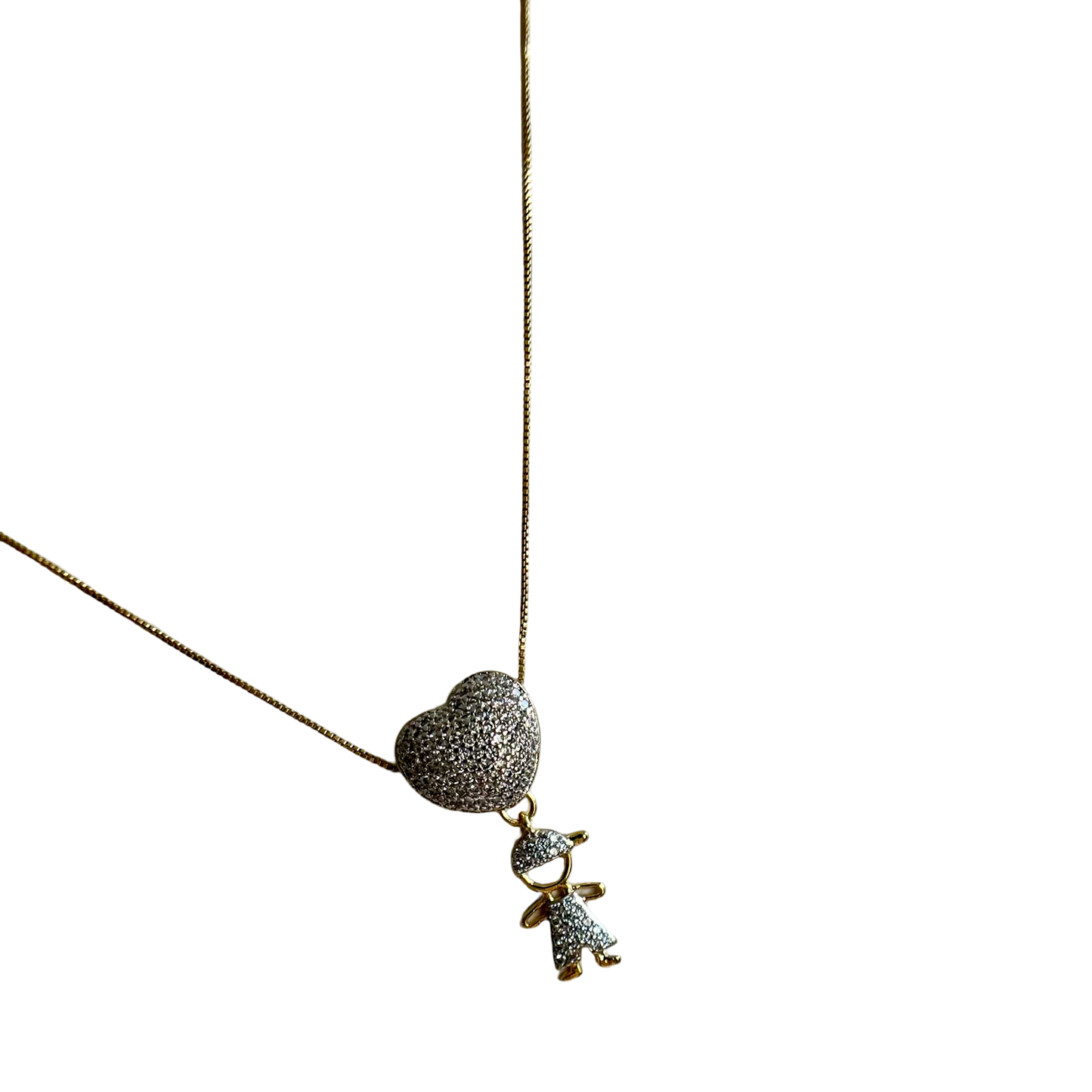 3D Heart & Boy Pendant Necklace – 18K Gold Plated
