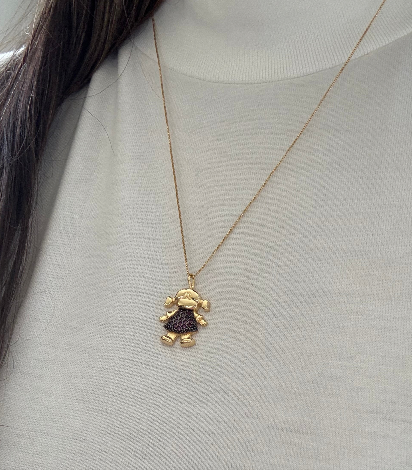Girl Pendant with shimmering red stones - 18K Gold Plated