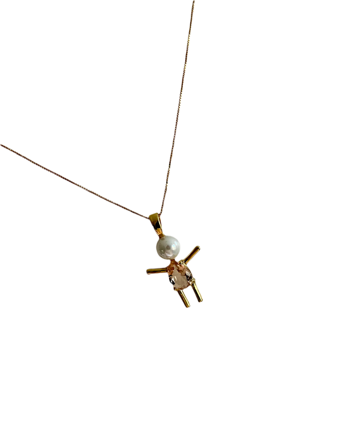 Pearl and blush pink sparkling stone Girl Pendant – 18K Gold Plated