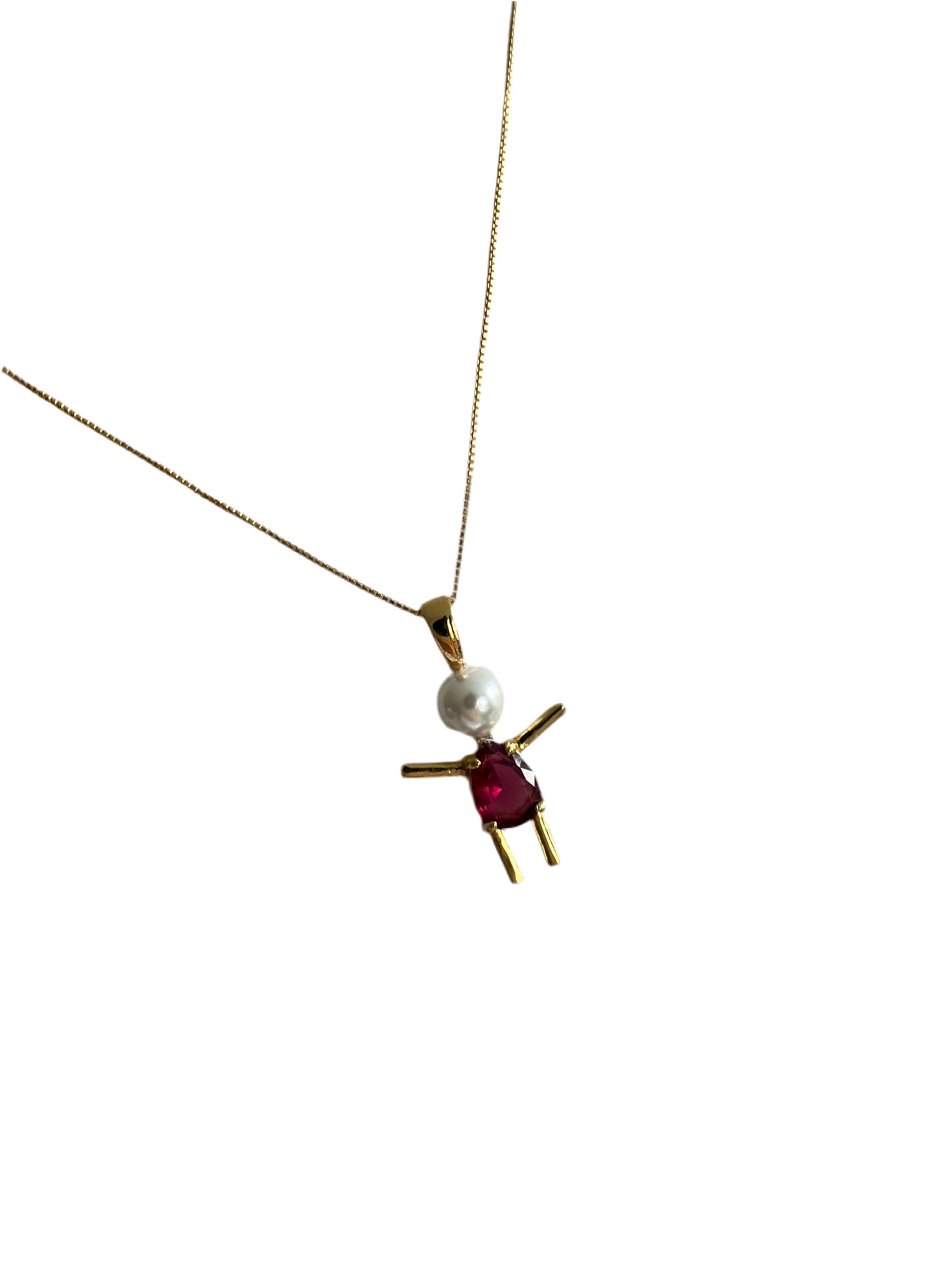 Pearl and red sparkling stone Girl Pendant – 18K Gold Plated