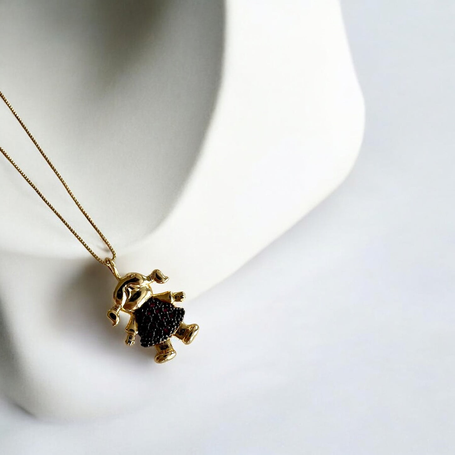 Girl Pendant with shimmering red stones - 18K Gold Plated