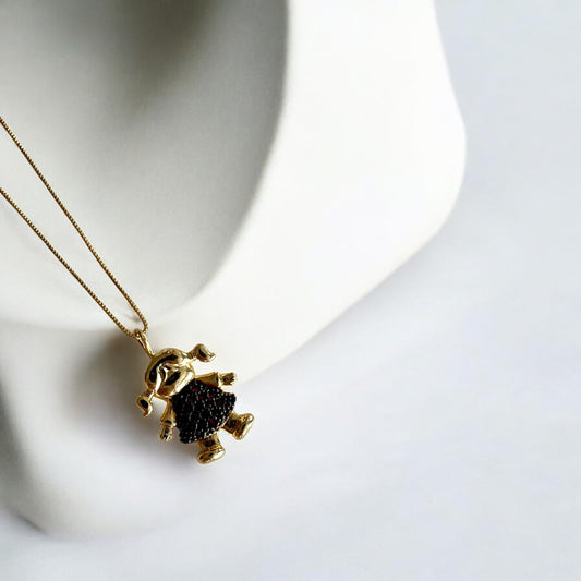 Girl Pendant with shimmering red stones - 18K Gold Plated