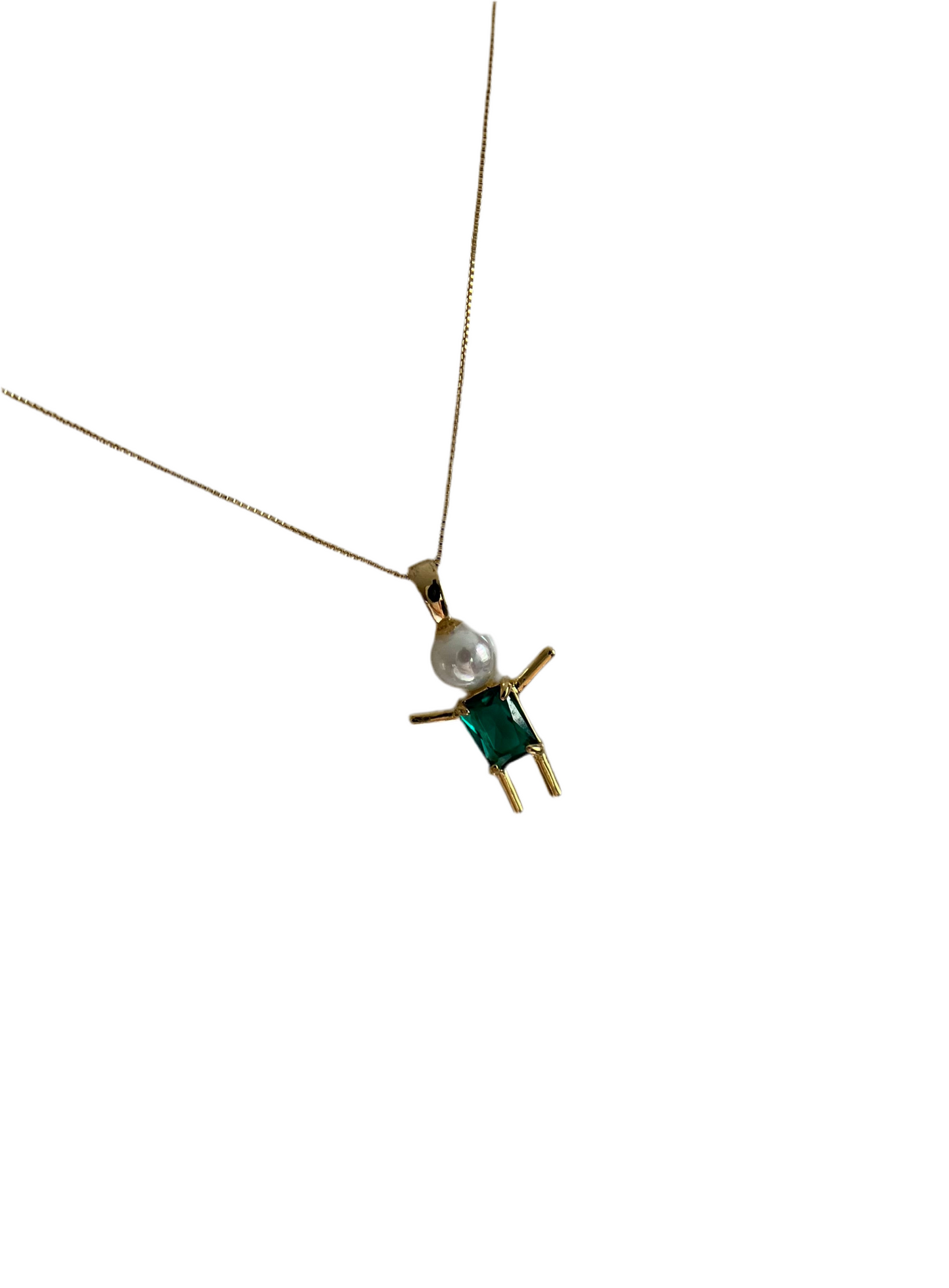 Pearl and emerald green sparkling stone Boy Pendant– 18K Gold Plated
