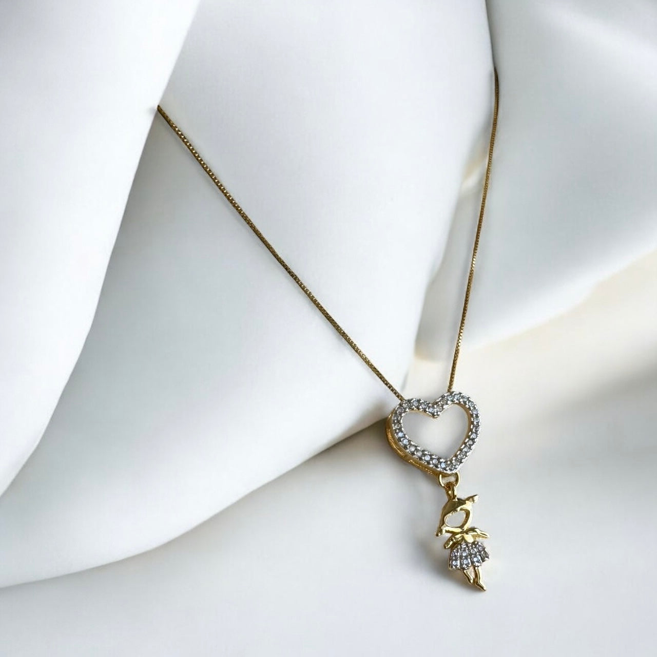 Open Heart & Girl Pendant Necklace – 18K Gold Plated