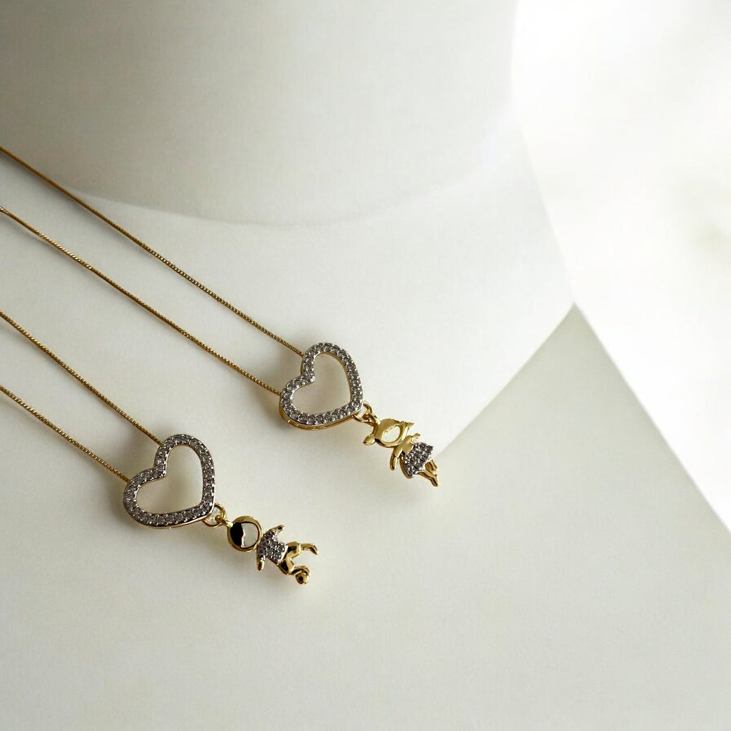 Open Heart & Girl Pendant Necklace – 18K Gold Plated