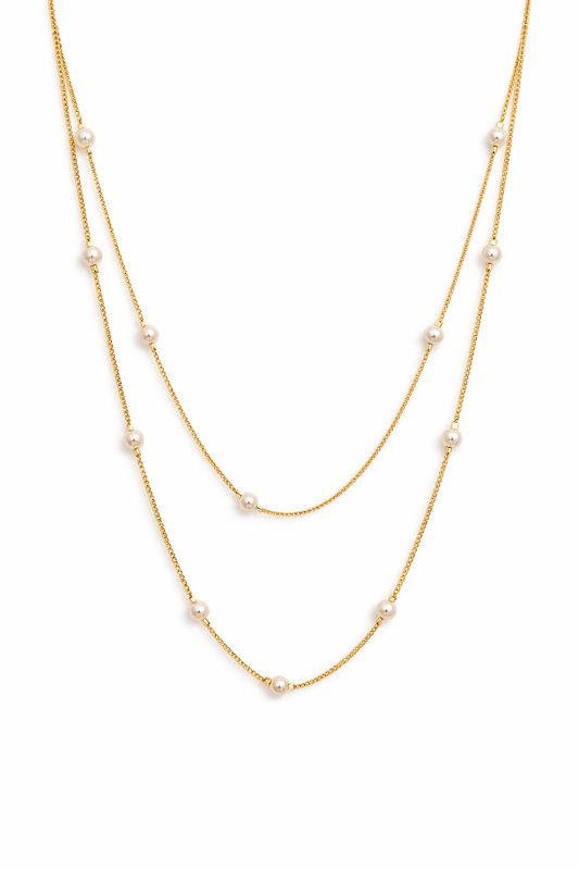 Golden Pearl Cascade Necklace